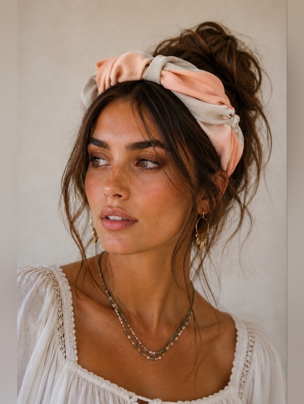 Handmade Peach & Sage Green Cinched Headband Boho Hair Accessory